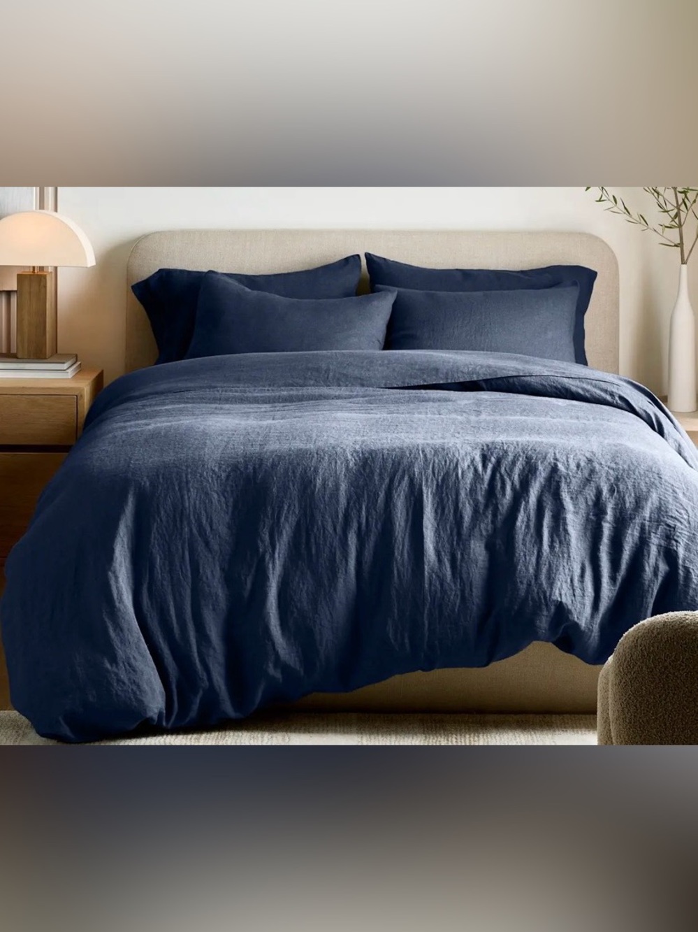 NWT Quince European Linen Duvet Cover Set, Twin (Navy)